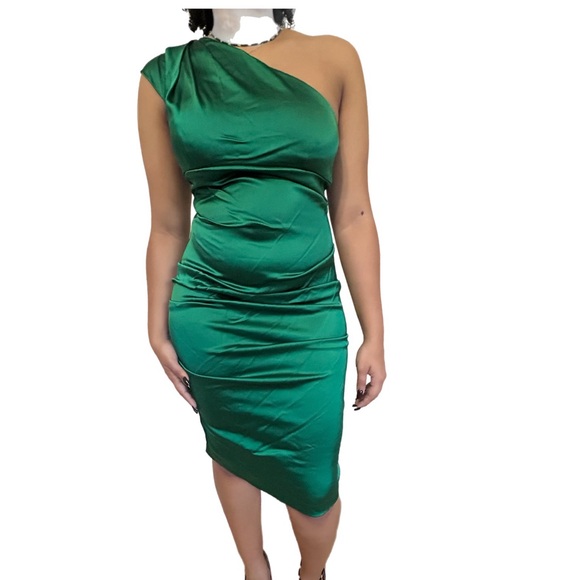 EXSCAPE RUCHED GREEN ONE SHOULDER DRESS… Sz 10… - Picture 13 of 17
